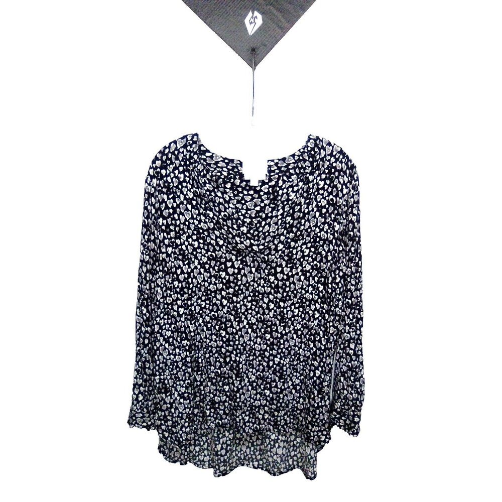 Caroline Bella Black Pattern Print Long Tab Sleeve Top Size XL